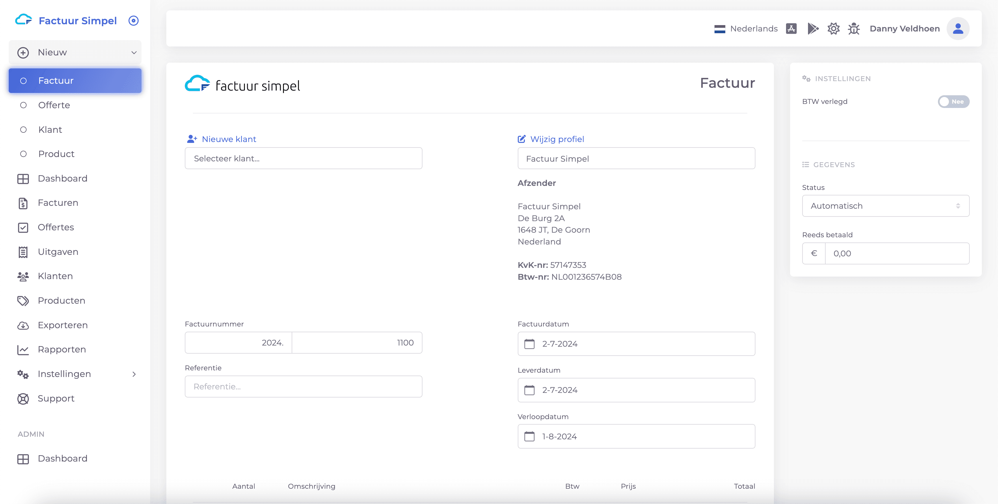 Example of a professional invoice created with Factuur Simpel
